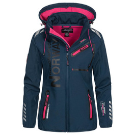 Жіноча мембранна куртка Softshell Geographical Norway Outdoor — водонепроникна спортивна куртка для дощу, темно-синя з рожевим блискавкою, розмір XXL