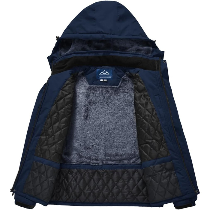 Чоловіча тепла куртка для сноуборду та гірськолижного спорту: флісова, зимова, вітрозахисна, для хайкінгу та активного відпочинку з капюшоном (XL, темно-синій)