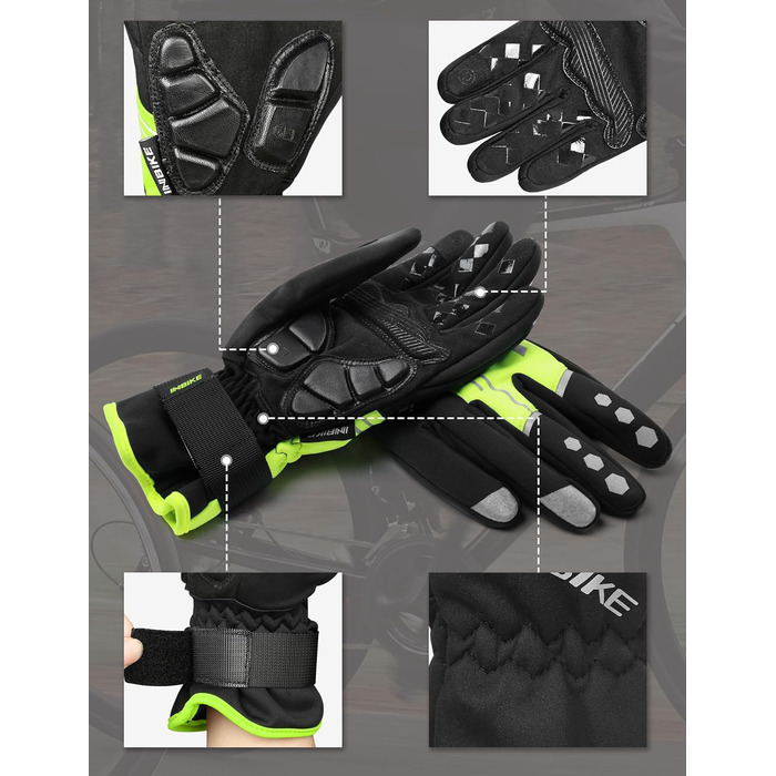 Зимові рукавички INBIKE з Thinsulate, Winddicht, сенсорний екран, для велоспорту, катання на лижах та сноуборді, IF966, Зелений, M