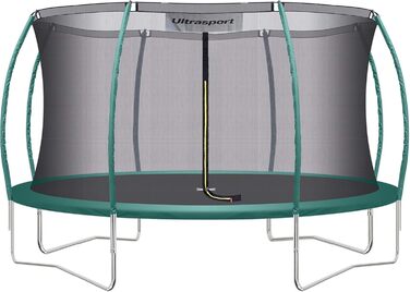 Трамплін Ultrasport Deluxe, Ø 244/305/366/430 см, сертифікований TÜV Rheinland + GS, повний комплект, круглий садовий трамплін, з м'якими стійками, сіткою безпеки та захисним бордюром (Deluxe - Ø 366 см)