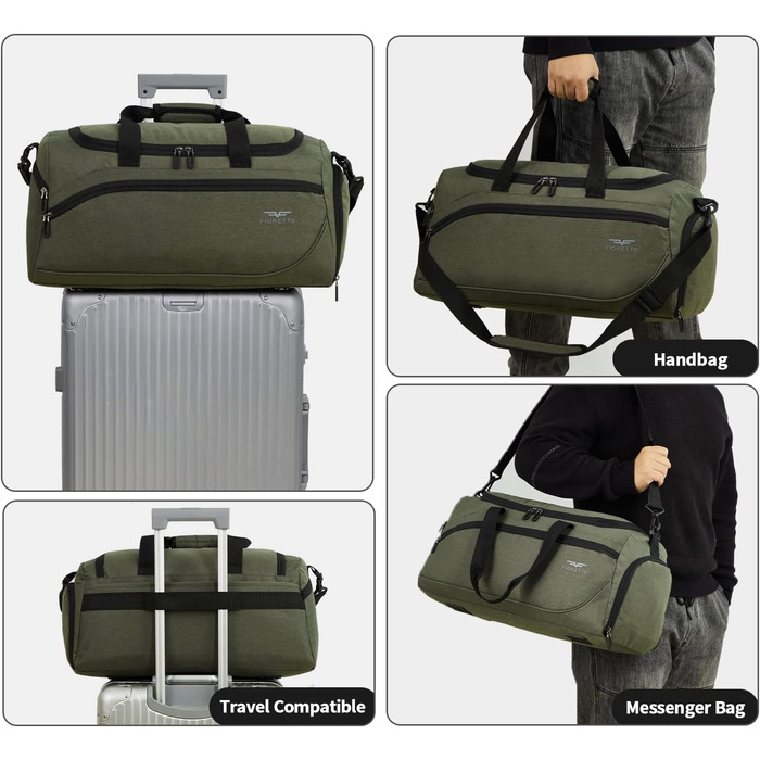 Спортивна та туристична сумка FIORETTO 35L з відділенням для взуття та мокрих речей, водонепроникна, для тренувань, спортзалу, подорожей, плавання, сауни, футболу, зелений 35л-оливковий