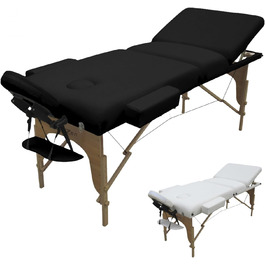 Складаний масажний стіл Vivezen 15 см з 3 зонами, дерев'яний з Reiki-панеллю, аксесуари та сумка - Чорний колір