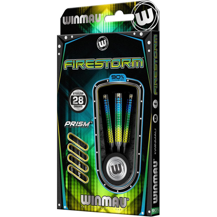 Дротики WINMAU Firestorm Profi вольфрамові Steeltip 28г з оперенням і шафтами