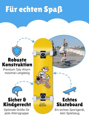 Скейтборд дитячий від 3 років Komplettboard для початківців 3-11 років, 7-шаровий клен, підшипники ABEC 5, антиковзне покриття