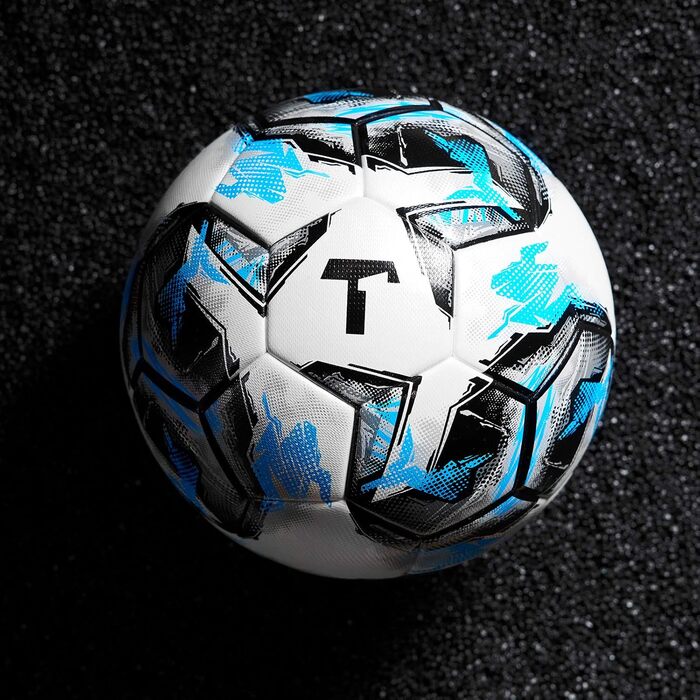 М'яч для футболу T1TAN Gr. 5 для клубів - ігровий + тренувальний м'яч для чоловіків та жінок, розмір 5 - термозв'язаний, безшовний, синій, чорний, білий