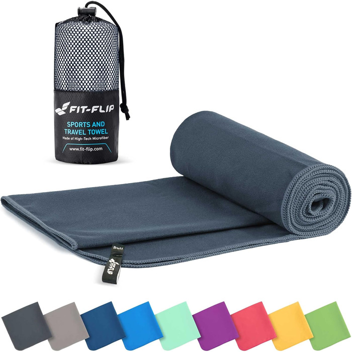 Рушник Fit-Flip з мікрофібри 60x120 см - швидковисихаючий спортивний рушник для пляжу, подорожей, сауни - темно-сірий, 1 шт.