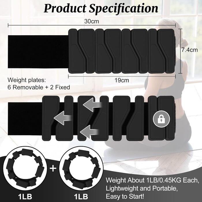 Набір манжет для збільшення ваги 2 шт. (0,46 кг кожна), регульовані ваги для зап'ястя, фітнес-браслети з вагою, ваги для ніг для танців, балету, пілатесу, кардіо, аеробіки, ходьби, зелений (чорний)