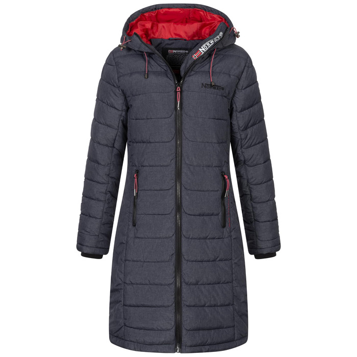 Жіноча зимова куртка-пальто Geographical Norway FVS Production H-H, довга стібенена парка, темно-синя, розмір 3XL
