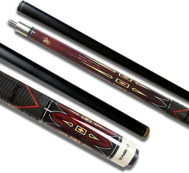 Більярдний кий TaiBa 2-частинний з ручкою з натуральної шкіри, канадський клен, 147.3 см, з муфтою, наконечник 13 мм, сталь, 19-21 oz, коричневий, винно-червоний, королівський синій