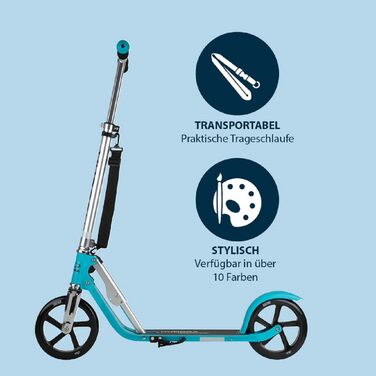Самокат HUDORA BigWheel 205 з тросовим замком, складаний, регульована висота, з ременем для перенесення, для дітей і дорослих від 6 років, міський, до 100 кг