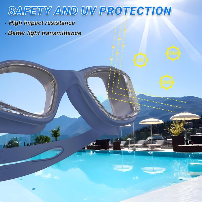 Окуляри для плавання Schwibrille HD з антифогом, UV-захистом, герметичні, зручні - для дорослих, басейн/відкрита вода, синьо-сірі (M)
