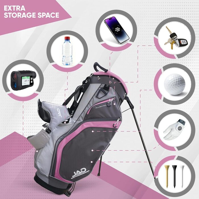 Сумка для гольфу JAD PRO Golf Premium Stand Bag для чоловіків та жінок, 14 відділень, легка, водостійка, рожева/сіра