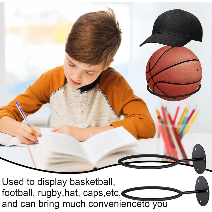 Настінна підставка для м'ячів - 4 шт. - Метал, чорний - для баскетболу, волейболу, футболу, регбі