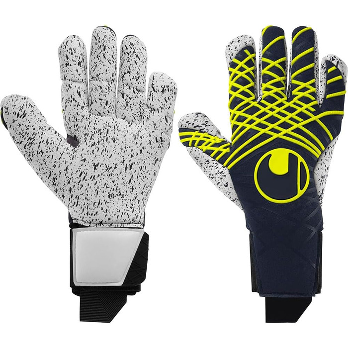 Воротарські рукавички Uhlsport Prediction Supergrip+ Finger Surround для дітей і дорослих, розмір 10.5, сині/білі/жовті, для футболу