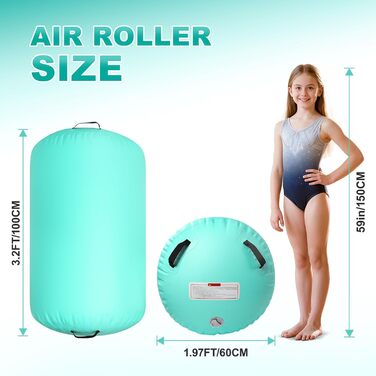 Airtrack мат 10 см для гімнастики та акробатики (3м/4м) з накачуваним роликом 100x60 см, електричний насос, зелений