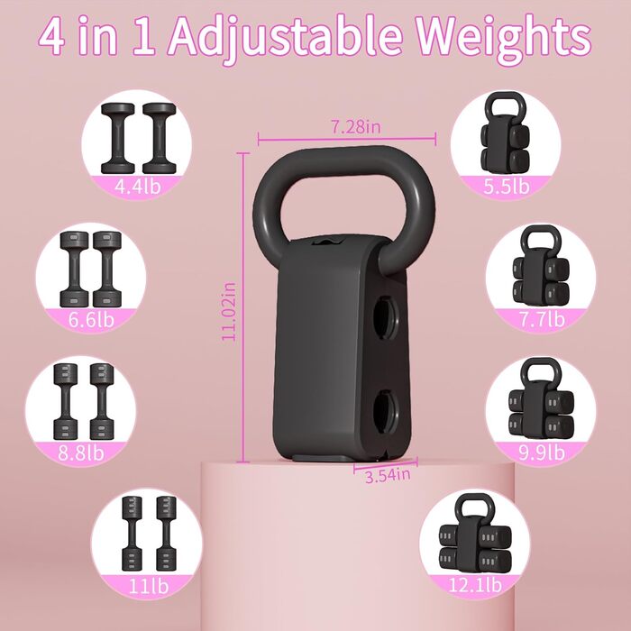 Регульований набір гантелей з кулькою, 4 в 1 (2,5 кг, 3,5 кг, 4,5 кг, 5,5 кг) для жінок, 2 шт. для домашнього фітнесу, тренувань, зелений (чорний)