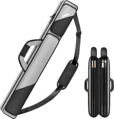 Чохол для більярдних київ 2x2 на 2 киї з кишенями на блискавці для аксесуарів, міцний, поліестер, з плечовим ременем та ручкою, м'який, для жінок та чоловіків (Сірий/Чорний)