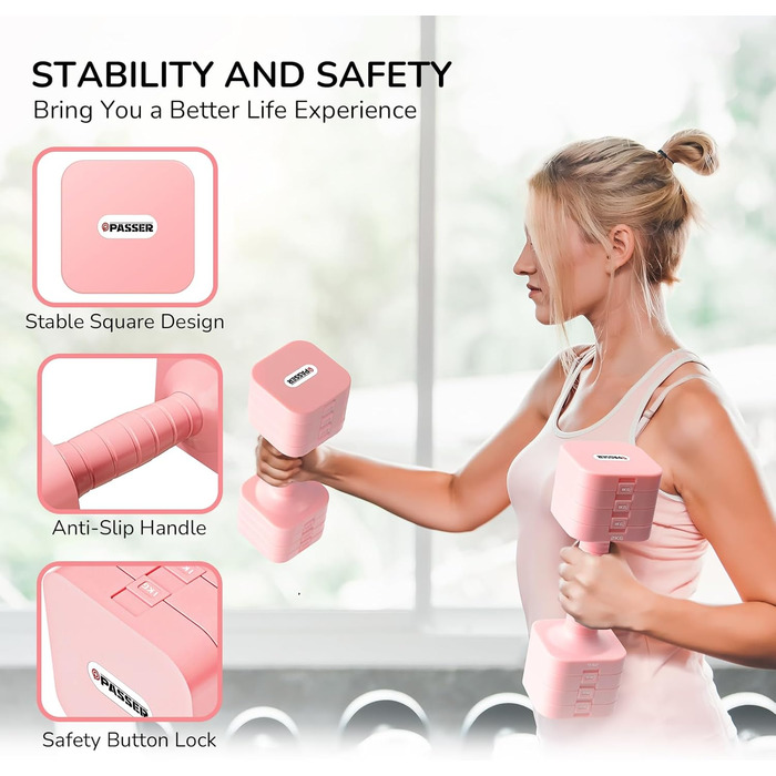 Регульовані гантелі 2 шт. 20 кг, 5-в-1 для фітнесу, дому, силових тренувань. Білий (рожевий)