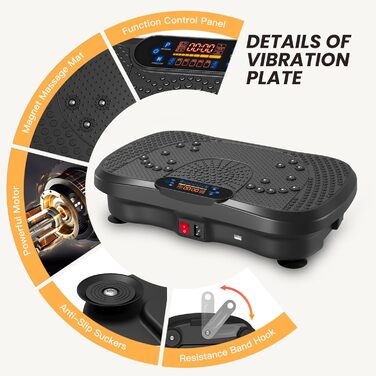 Платформа для вібраційного тренування Dripex, 3D, 99 рівнів, 5 програм, Bluetooth, стрічки, чорна