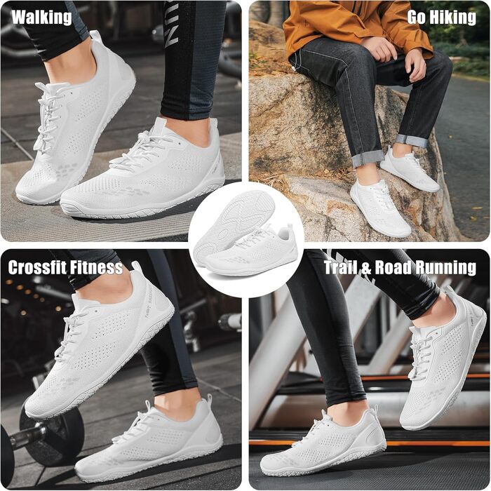 Босоніжки Geweo для жінок та чоловіків: зручні спортивні кросівки з широкою передньою частиною, легкі босоніжки для фітнесу, кросфіту, силових тренувань, трекінгу, унісекс, розміри 37-47 EU (білі, 45 EU широкі)