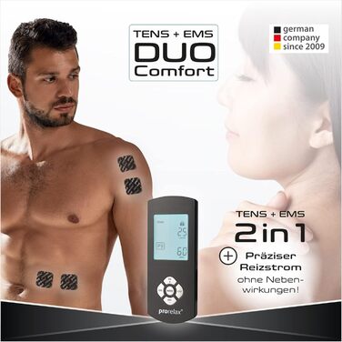 Prorelax TENS/EMS Duo Comfort Blackline: електростимулятор для м'язів та зняття болю | 2 терапії в одному пристрої, великий дисплей