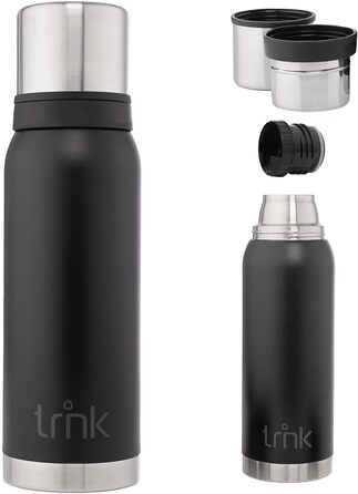 Термос TRNK Arktis 2 з нержавіючої сталі, 1200 мл, BPA-free, тримає тепло 32 години, 2 чашки, можна мити в посудомийній машині, нічний чорний матовий