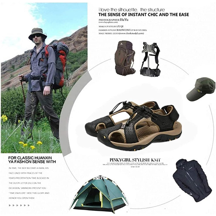 Чоловічі сандалі Asifn для хайкінгу та активного відпочинку, шкіра, закритий носок, чорні (41/42 EU)