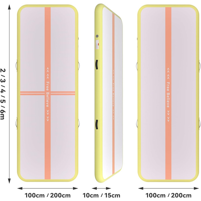 Мата Airtrack Matte для гімнастики, йоги та тренувань: 2/3/4/5/6м, 10/15см, з електричним насосом 600W, для дому, на вулицю, фітнес, оранжева + жовта