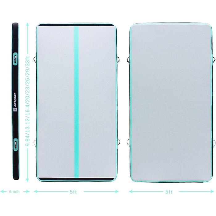 AKSPORT Килимок для гімнастики та акробатики Air Matte, 3/4/5/6м, 10/20см, з насосом, для дому/спортзалу/тренувань, м'ятний (300x150x15см)