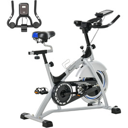 Велотренажер HOMCOM Speedbike для дому, 15 кг маховик, регульоване навантаження, LCD-монітор, до 180 кг, метал/ABS, сріблястий+чорний