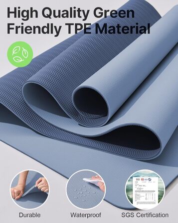 Килимок для йоги з TPE, нековзний, 60 x 60 см (24 x 0.24 дюйма), для пілатесу, фітнесу, з сумкою та ремінком. Зелений (Блакитний)