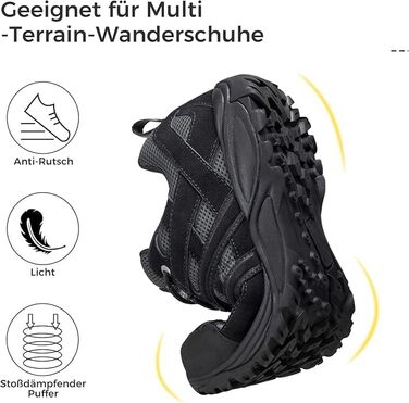 Черевики для хайкінгу чоловічі - дихаючі трекінгові кросівки для походів та хайкінгу, неслизькі та легкі outdoor кросівки, чорні, 43 EU