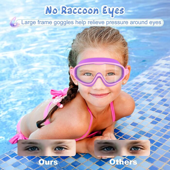 Дитячі окуляри для плавання VegoVia Kinder-Schwimmbrille (2 шт.): антифог, UV-захист, для хлопчиків та дівчаток 3-15 років, блакитні/дзеркальні та фіолетові/прозорі