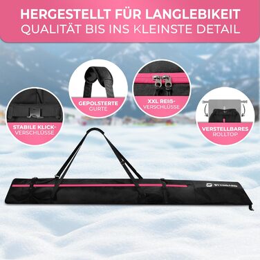 Чохол для лиж STYNGARD Helsinki, чорно-рожевий, 140-200 см, міцний матеріал, якісна фурнітура