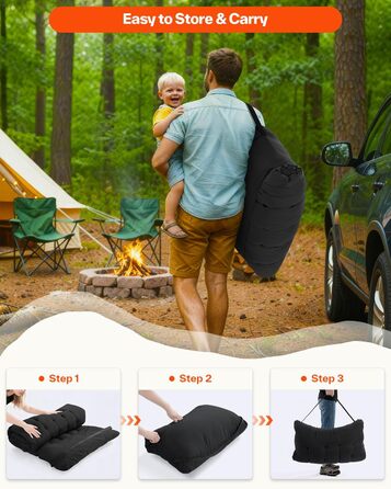 Розкладне ліжко Sportneer для кемпінгу та відпочинку: 200x81x47 см, чорне, з матрацом та сумкою для зберігання