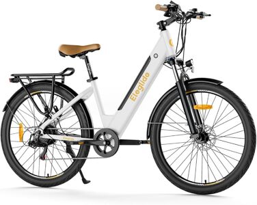 Електровелосипед Eleglide T1 Step-Thru 27.5'' для міста та трекінгу, 250Вт, акумулятор 36В 13Аг, запас ходу до 100 км, LCD дисплей, білий, EU стандарт