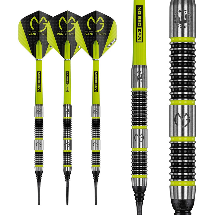 Дротики WINMAU Michael Van Gerwen Aspire 20 г, професійні, вольфрамові, для софттипу, з оперенням та стержнями