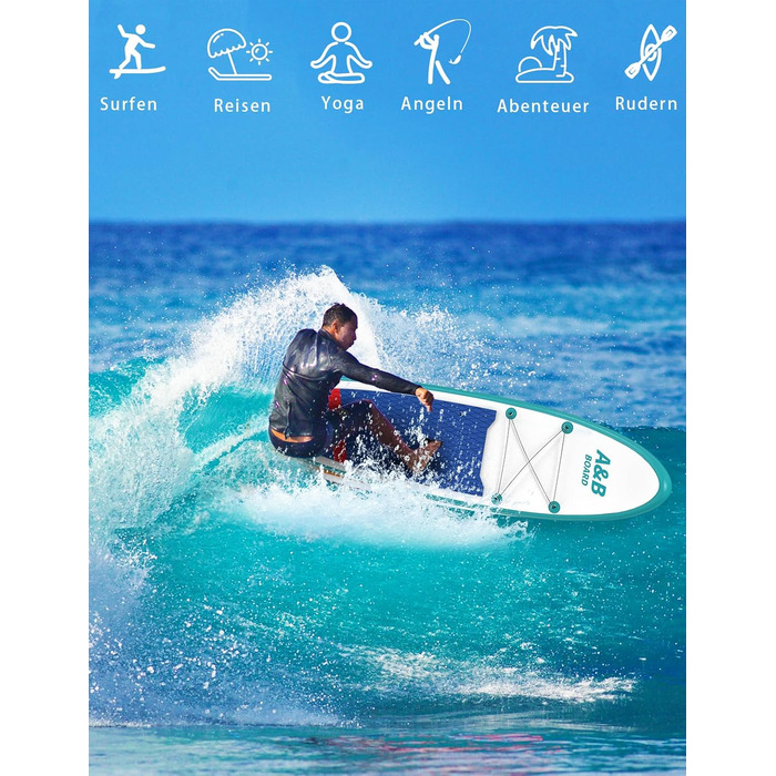 SUP дошка ABBOARD надувна 335 см для 2 осіб, блакитна - комплект з преміум аксесуарами, вантажопідйомність 200 кг