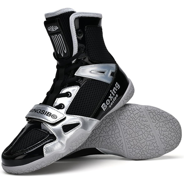 Чоловічі боксерські туфлі для боротьби, фітнесу та тренувань. Білі (33 EU, Чорний сріблястий)