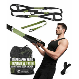 Гумові стрічки для фітнесу THYSOL Pro Xtreme з анкером для дверей | Набір для тренувань вдома, подорожей, на вулиці, військовий зелений