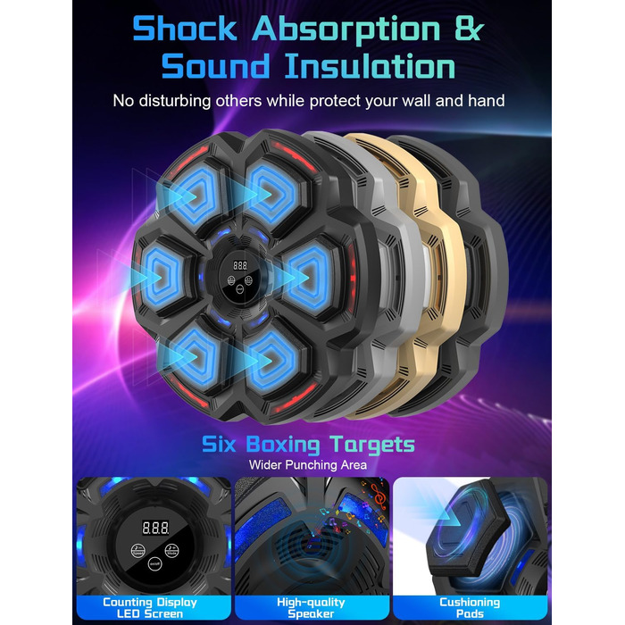 Музична боксерська машина з LED-підсвіткою та Bluetooth, 9 режимів швидкості, підрахунку ударів, рукавички в комплекті. Для дорослих та дітей