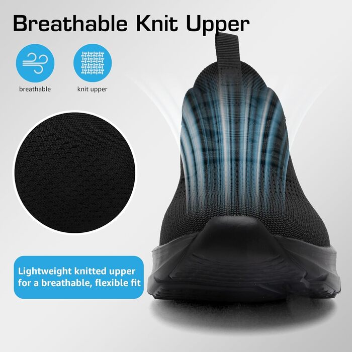 Чоловічі Slip-On кросівки DimaiGlobal без шнурівків: легкі, дихаючі, для занять спортом та відпочинку, розмір 40 EU, чорний колір