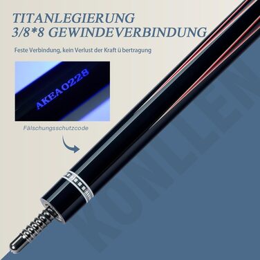 KONLLEN Billardqueue з карбону, 58 дюймів, професійний більярдний кий для дорослих, технологія Vollcarbon, низький рівень відхилення, наконечник 12.5 мм (Pro Taper, ультрагладкий) (KL-08)