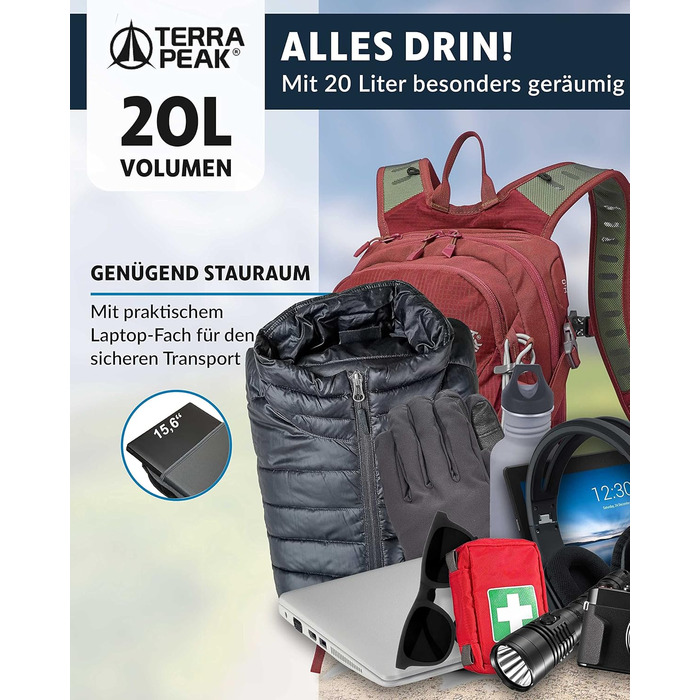 Туристичний рюкзак 20 л Active 20 Premium, малий, з вентильованою спинкою, чохлом від дощу та кріпленням для питної системи, з дихаючої сітки 3D Air Mesh, міський та трекінговий рюкзак з поясом, темно-червоний