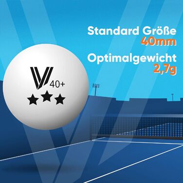 Набір тенісних м'ячів Villkin 3 зірки 40+ 24 шт. - довговічні м'ячі для пінг-понгу, ігри та змагань