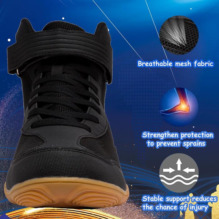 Черевики для боротьби чоловічі, протиковзкі, дихаючі. Підходять для боротьби, боксу, кросфіту, важкої атлетики, бодібілдингу (38 EU, чорний/жовтий)