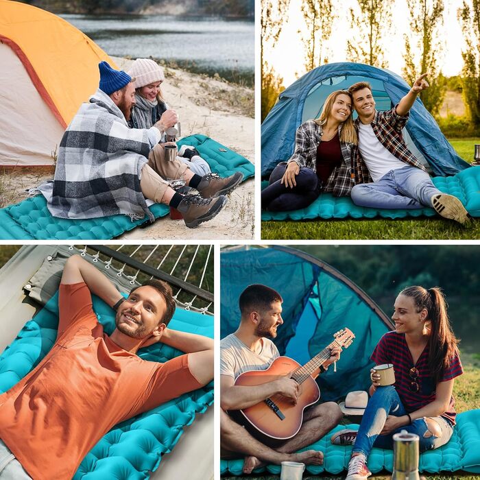 Надувний килимок для кемпінгу Isomatte 10 см, самонадувний, з насосом, для туризму та відпочинку на природі, односпальний, блакитний