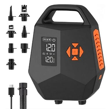 Електричний насос для SUP дошки з акумулятором 20PSI, Hochdruck, з автовимкненням та Type-C зарядкою
