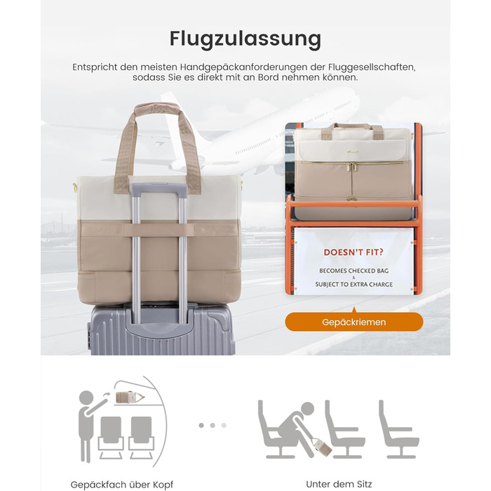 Спортивна сумка LOVEVOOK Weekender 45L з відділенням для взуття та мокрих речей, для подорожей, спортзалу, пологового будинку, ручної поклажі (зелено-бежева)