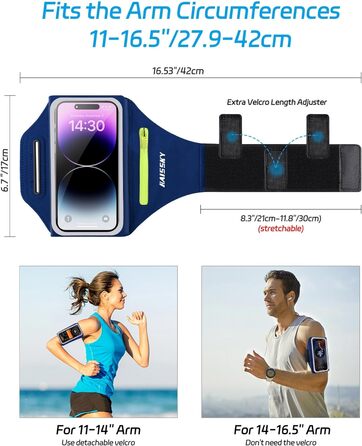 Спортивна сумка для телефону на руку Razobws з відділенням для навушників, підходить для iPhone 17 16 15 14 13 12 11 Pro Max, Galaxy S24 S23 Ultra, чорний/морський блакитний (до 6.8 дюймів)